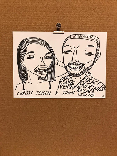 Badly Drawn Celebs - Chrissy Teigen & John Legend - Grammys 2021 (Original Artwork - A3)